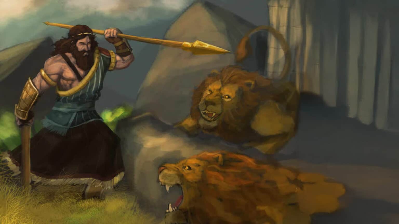 Poema de Gilgamesh: escena contra leones